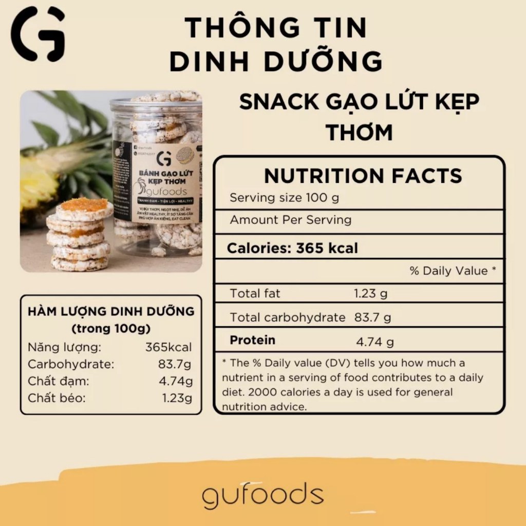 SNACK gạo lứt ăn kiêng nguyên hạt, rong biển, kẹp thơm và bơ hạt điều GUfoods 80gr-150gr