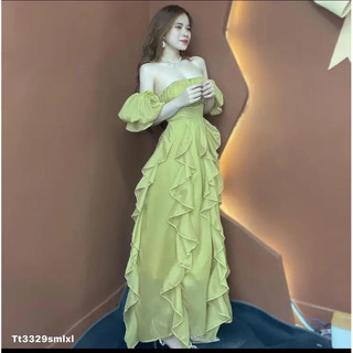 Đầm maxi tơ bèo kèm hoa cổ