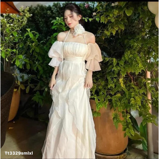 Đầm maxi tơ bèo kèm hoa cổ