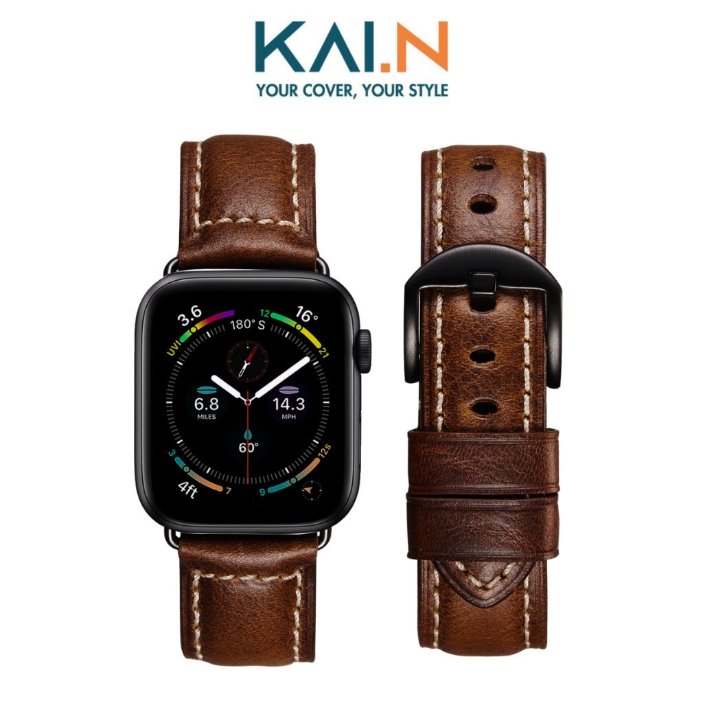 Dây Đeo Da Dành Cho Apple Watch Series 1-8/ Apple Watch SE/ Apple Watch Ultra Sáp Dầu Chống Nước Cla