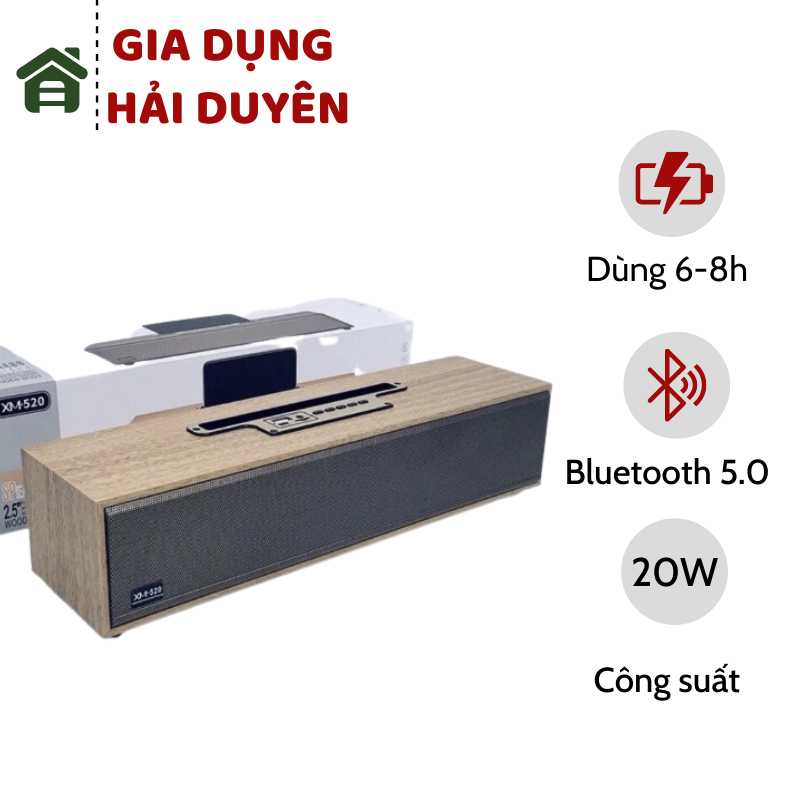 Loa Bluetooth XM-520 Thiết kế gỗ cao cấp đẹp có chỗ để điện thoại bảo hành 12 tháng nghe nhạc hay pin trâu Duhashop1