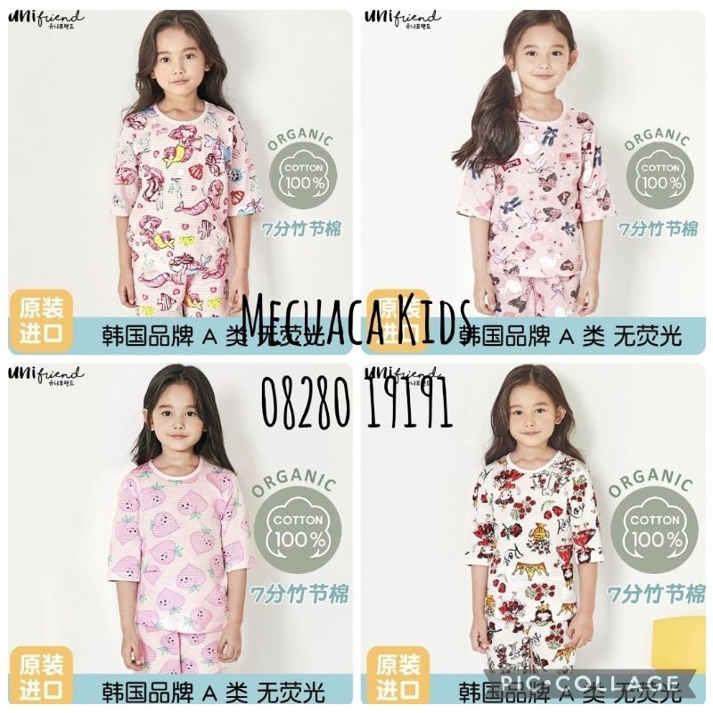 Bộ lửng tay lỡ cotton giấy điều hòa Unifriend mặc nhà xuất Hàn dư xịn cho bé gái dễ thương