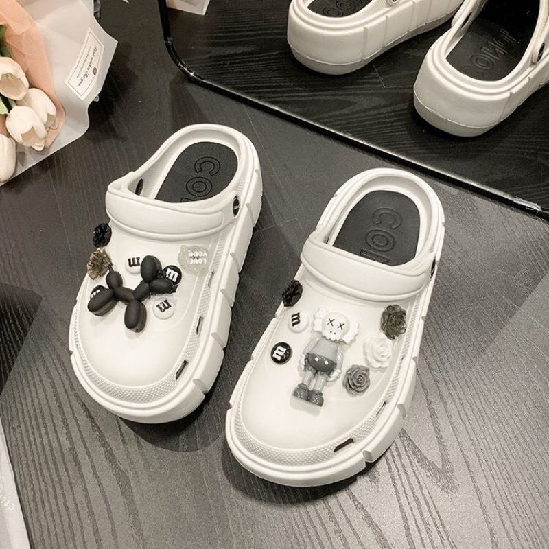 Dép cross dép sục bánh mì đế cao 6cm tặng kèm 12 sticker đáng yêu