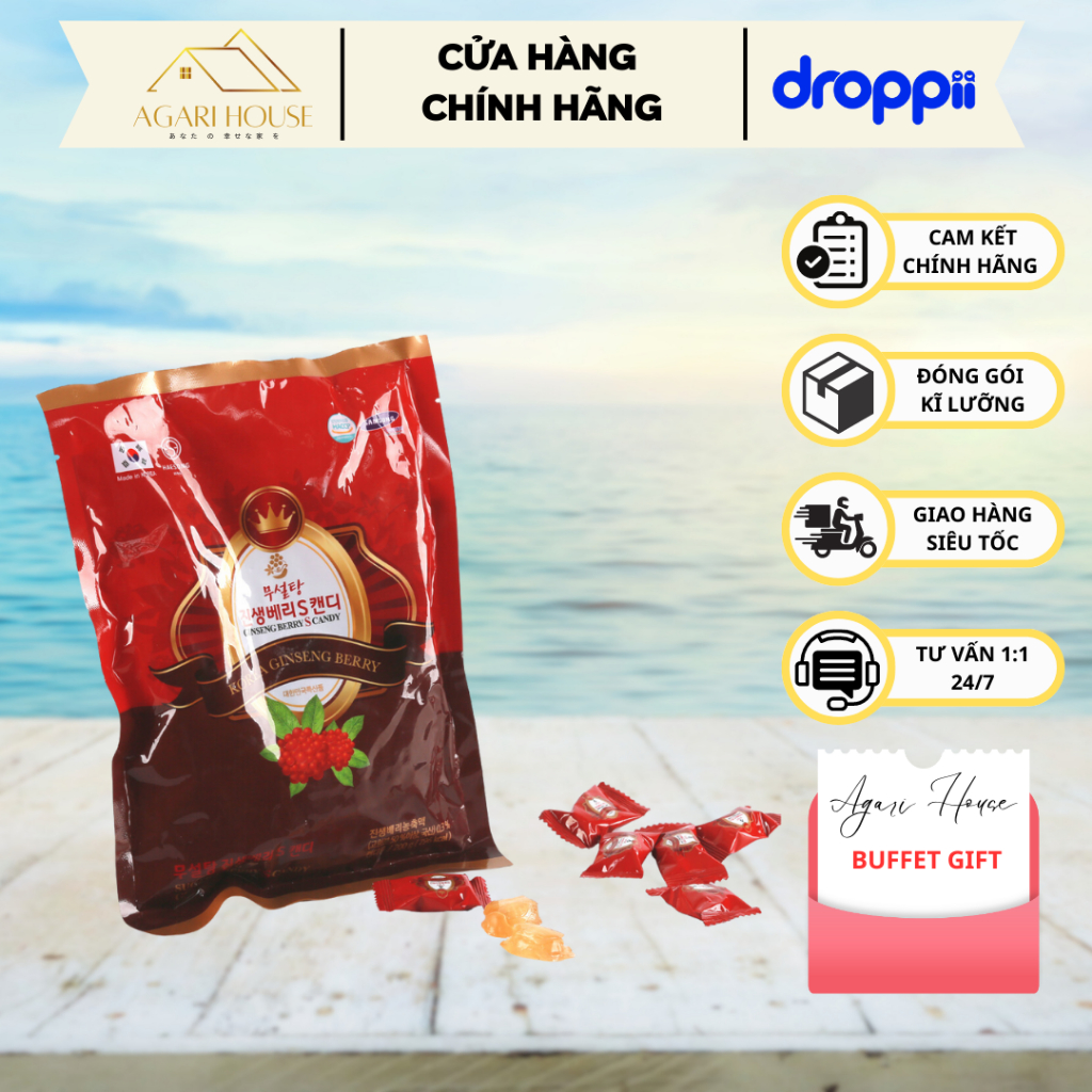 Kẹo quả sâm Hàn Quốc HAESONG VINA không đường nhập khẩu Hàn Quốc cung cấp năng lượng và cân bằng tinh thần túi 200gr