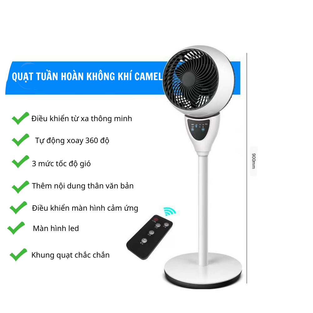 Quạt Cây Đứng Cao Cấp Chính Hãng CAMEL, Có Điều Khiển 4 Chiều Công Nghệ Đối Lưu