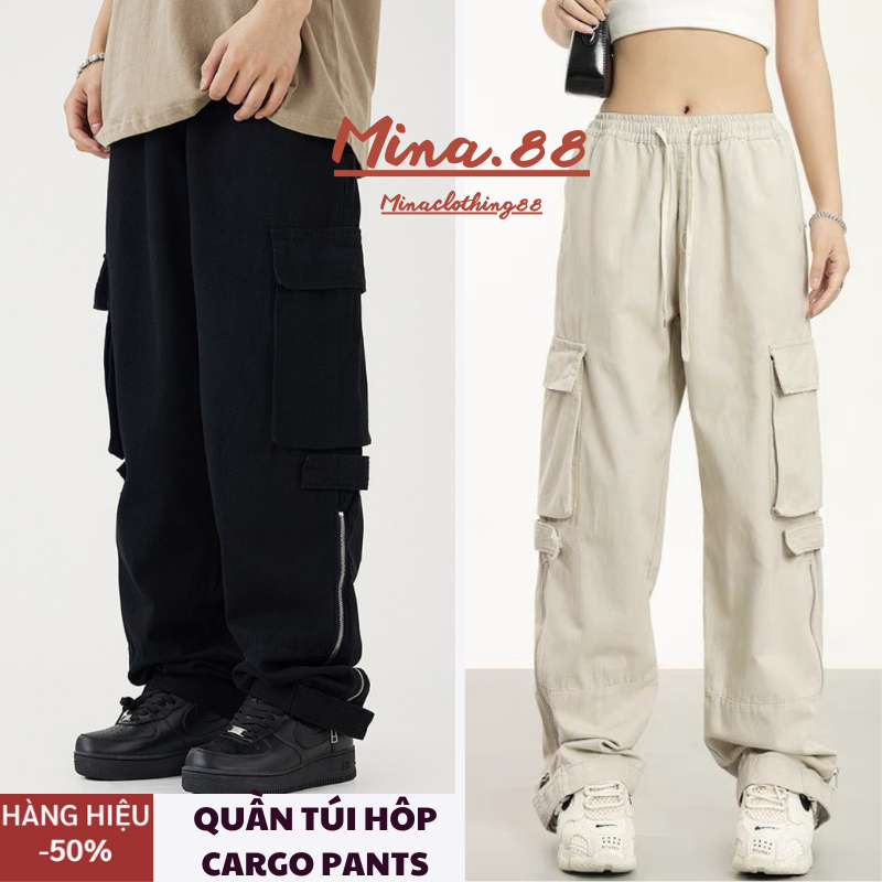 Quần Kaki Túi Hộp nữ màu nâu CẠP CAO ống Suông Rộng, Quần cargo pants túi hộp màu be ULzzang Unisex MINA