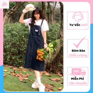 Yếm váy jean dáng dài đầm yếm bò nữ phong cách Hàn Quốc Jolie Fille