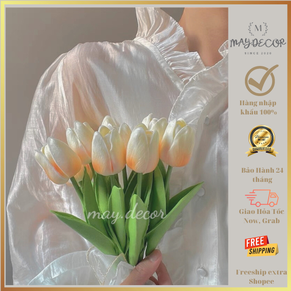 Hoa Tulip Giả  Bằng Cao Su Non (Hàng Cao Cấp) Giống Thật 99%, Trang Trí Lọ Hoa, Phụ Kiện Chụp Ảnh