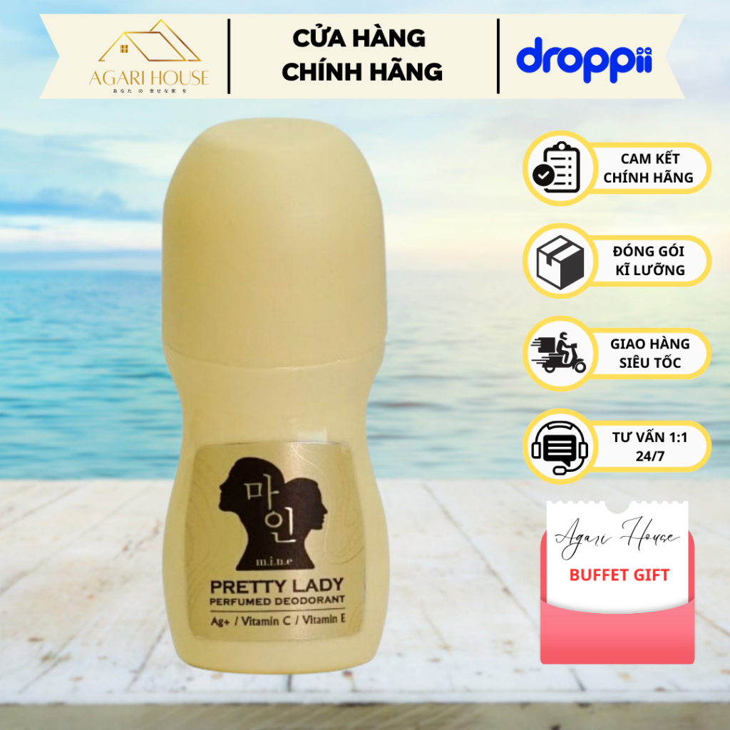 Lăn khử mùi MINE Pretty Lady Perfumed Deodorant hương nước hoa 3 tầng cao cấp dành cho nữ giới lọ lăn 50ml