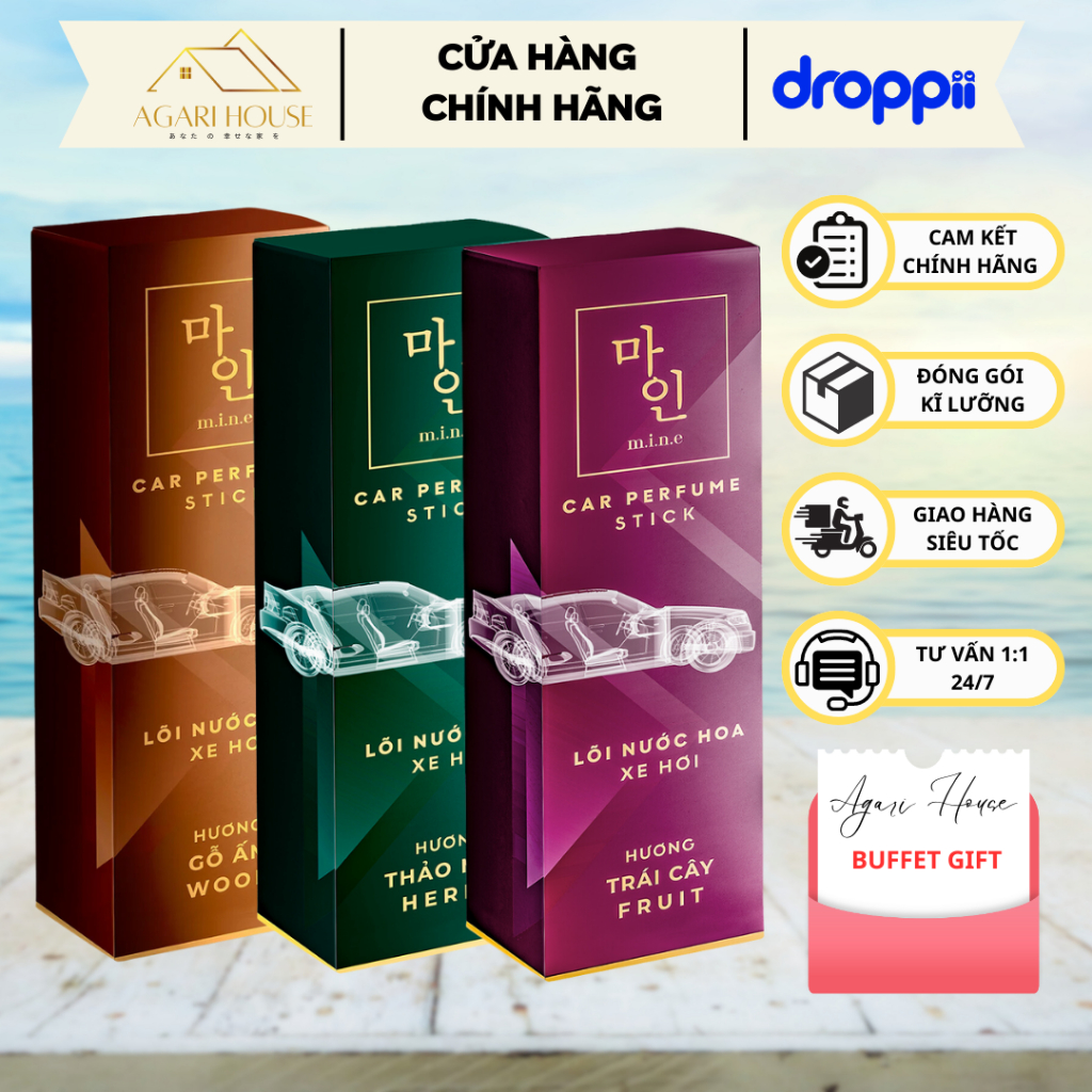 Lõi nước hoa ô tô cao cấp MINE lưu hương 30 ngày 3 mùi Gỗ ấm/ Thảo mộc/ Trái cây