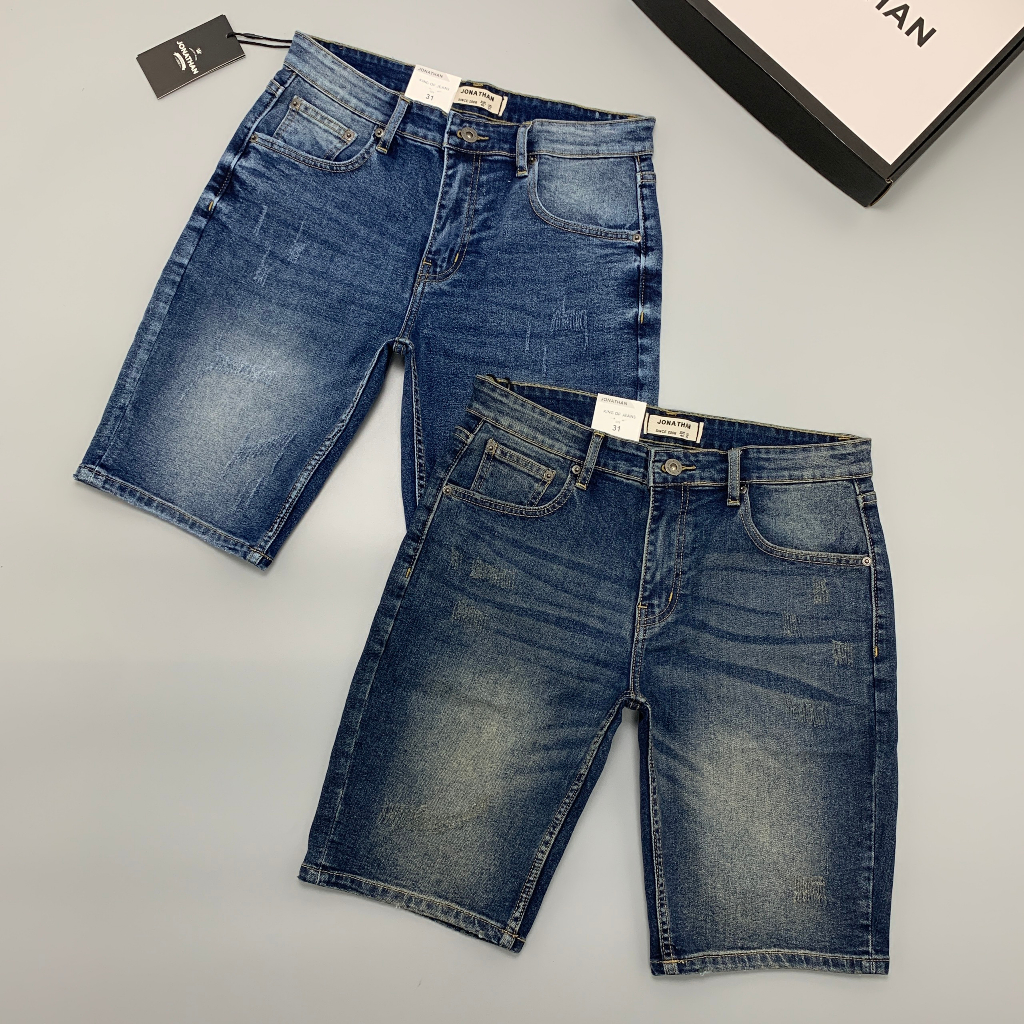 Quần Short Jeans Nam Xanh Đậm Xước JONATHAN QJ066 vải denim cao cấp co dãn nhẹ 4 chiều, form dáng chuẩn đẹp, trẻ trung