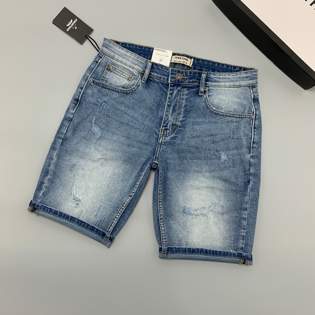 Quần Short Jeans Nam Xanh Sáng Mài JONATHAN QJ067 vải denim cao cấp co dãn nhẹ 4 chiều, form dáng chuẩn đẹp, trẻ trung