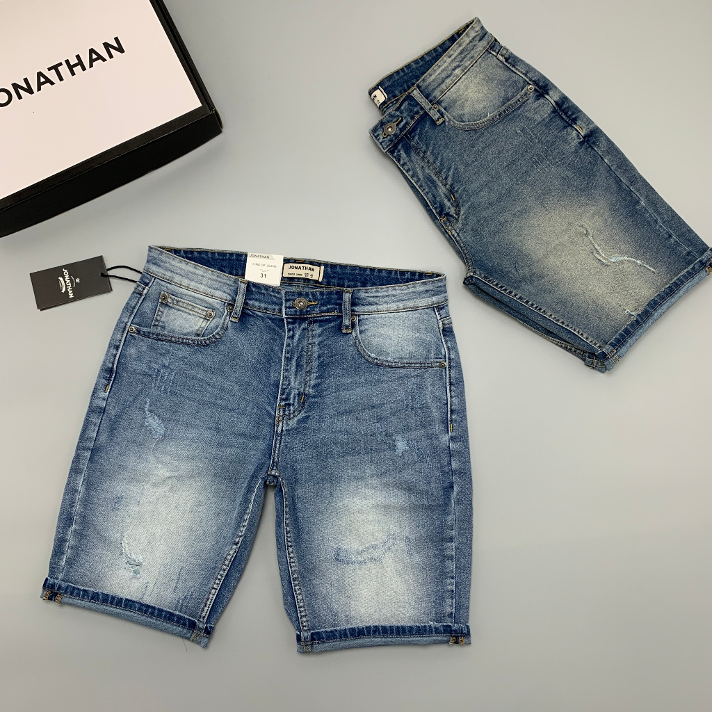 Quần Short Jeans Nam Xanh Sáng Mài JONATHAN QJ067 vải denim cao cấp co dãn nhẹ 4 chiều, form dáng chuẩn đẹp, trẻ trung