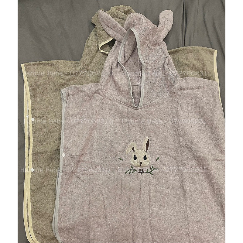 Khăn Choàng Tắm Có Mũ Thêu Gấu, Thỏ Phong Cách Hàn Quốc Cho Bé Đi Biển Đi Bơi