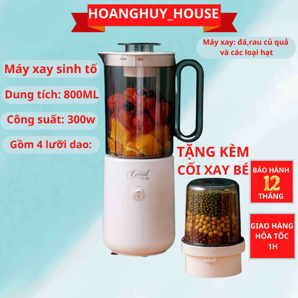 Máy xay sinh tố cầm tay đa chức năng công suất 300W, máy xay thịt và các loại hạt, rau củ quả
