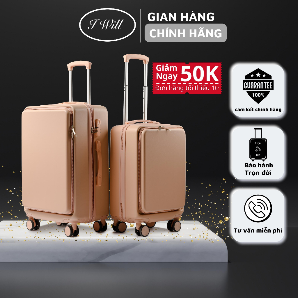 Vali Doanh Nhân 2 size 20/24 chất liệu nhựa PP màu hồng phấn