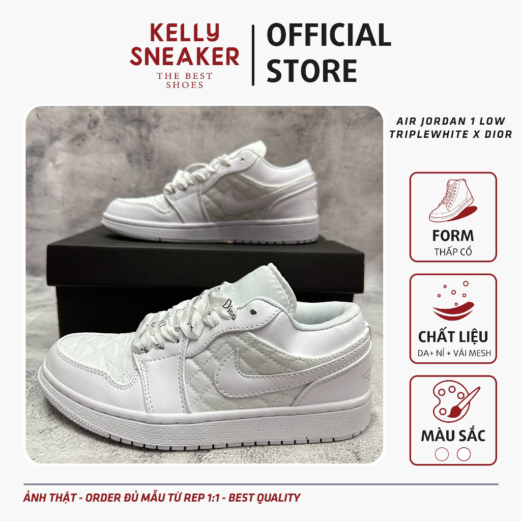 Giày Thể Thao Sneaker Jordan 1 Low "Quilted White" - Bản Cao Cấp (Ảnh Thật + Hàng Sẵn)