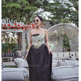 SET ÁO KHĂN LỤA HOẠ TIẾT + CHÂN VÁY XẾP LY