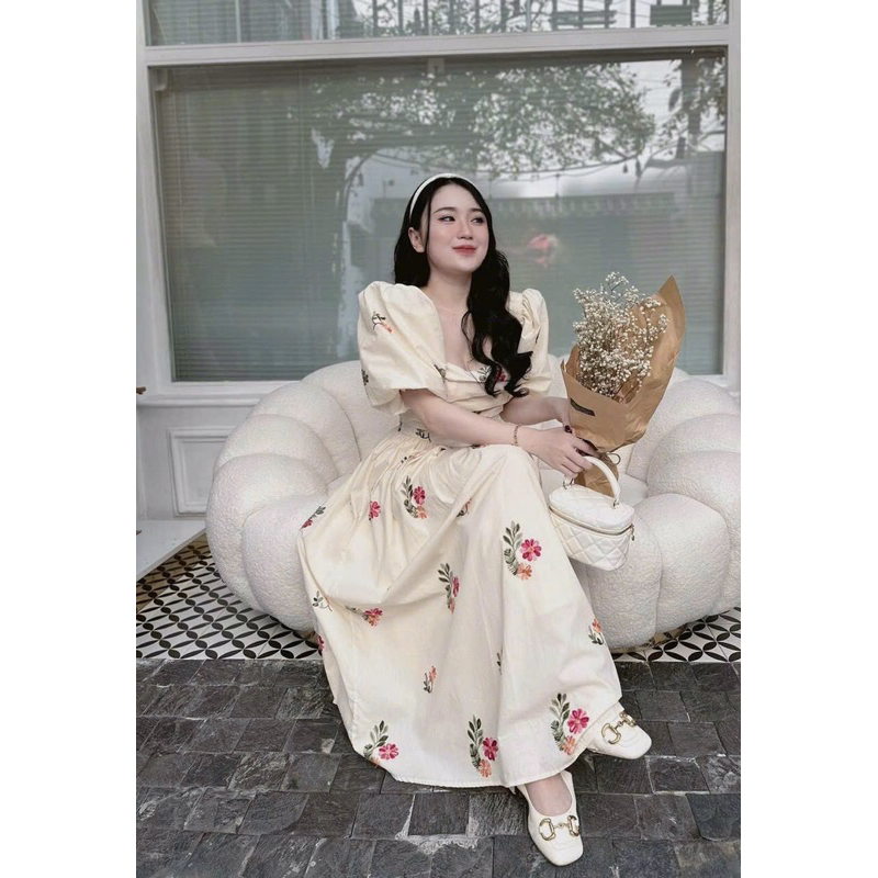 Đầm voan hoa 2 lớp chạy mooking