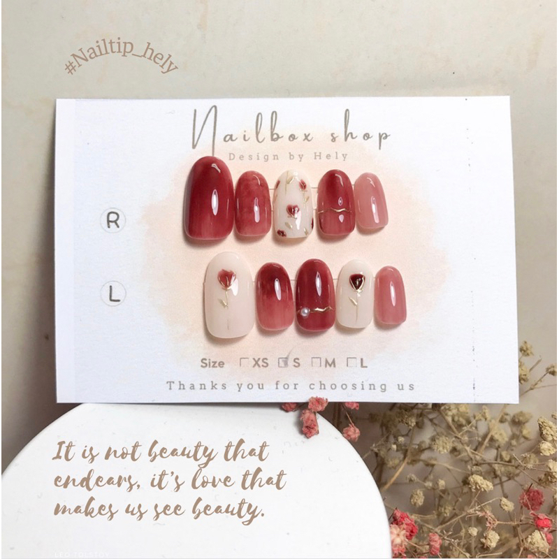 Nailbox Hely - Móng tay giả thiết kế hoa hồng tráng gương - kèm keo, dũa