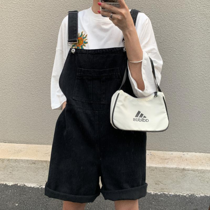 Quần Yếm ngắn Nữ Vải Jean/Denim Đứng Form Freesize Màu Đen !HATE H3979