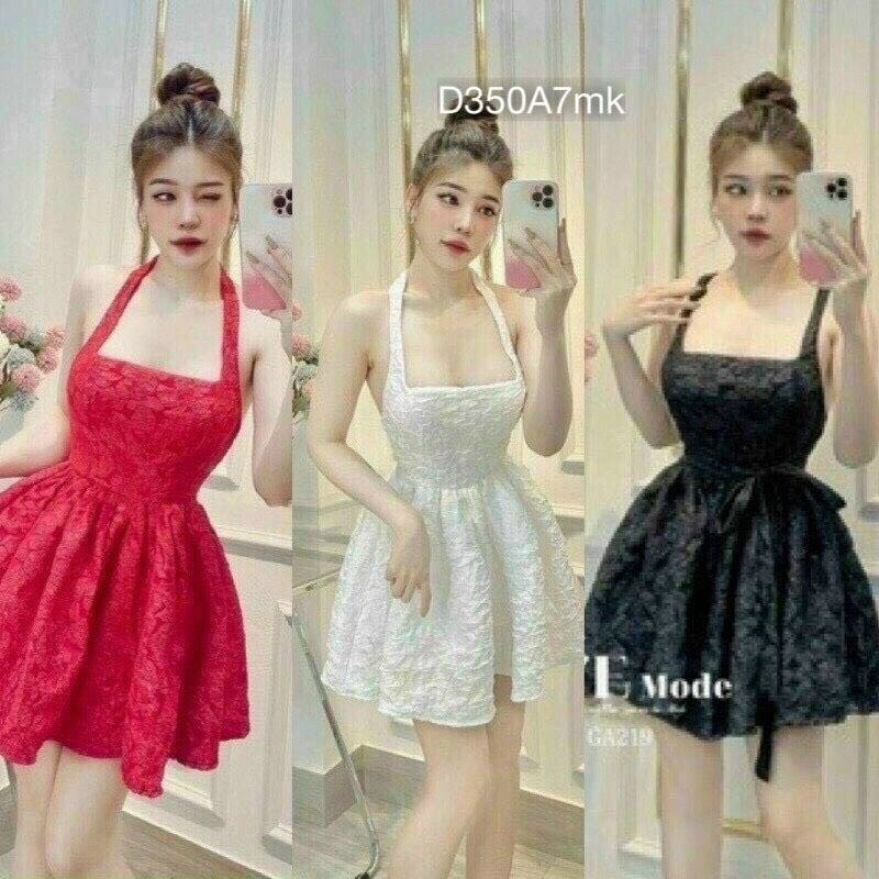 Váy Cổ Yếm Xoè Dáng Ngắn ,Đầm Xoè Nữ Hở Lưng Có Đệm Ngực 3 Màu Cho Nữ - V3507