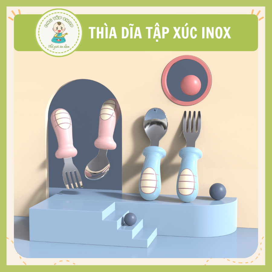 Thìa dĩa tập xúc cho bé chất liệu inox - dạng vỉ