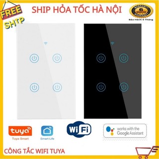 (bh 6 tháng) CÔNG TẮC CẢM ỨNG  WIFI TUYA CHỮ NHẬT 4 NÚT  Tuổi Thọ 10.000.000 Lần