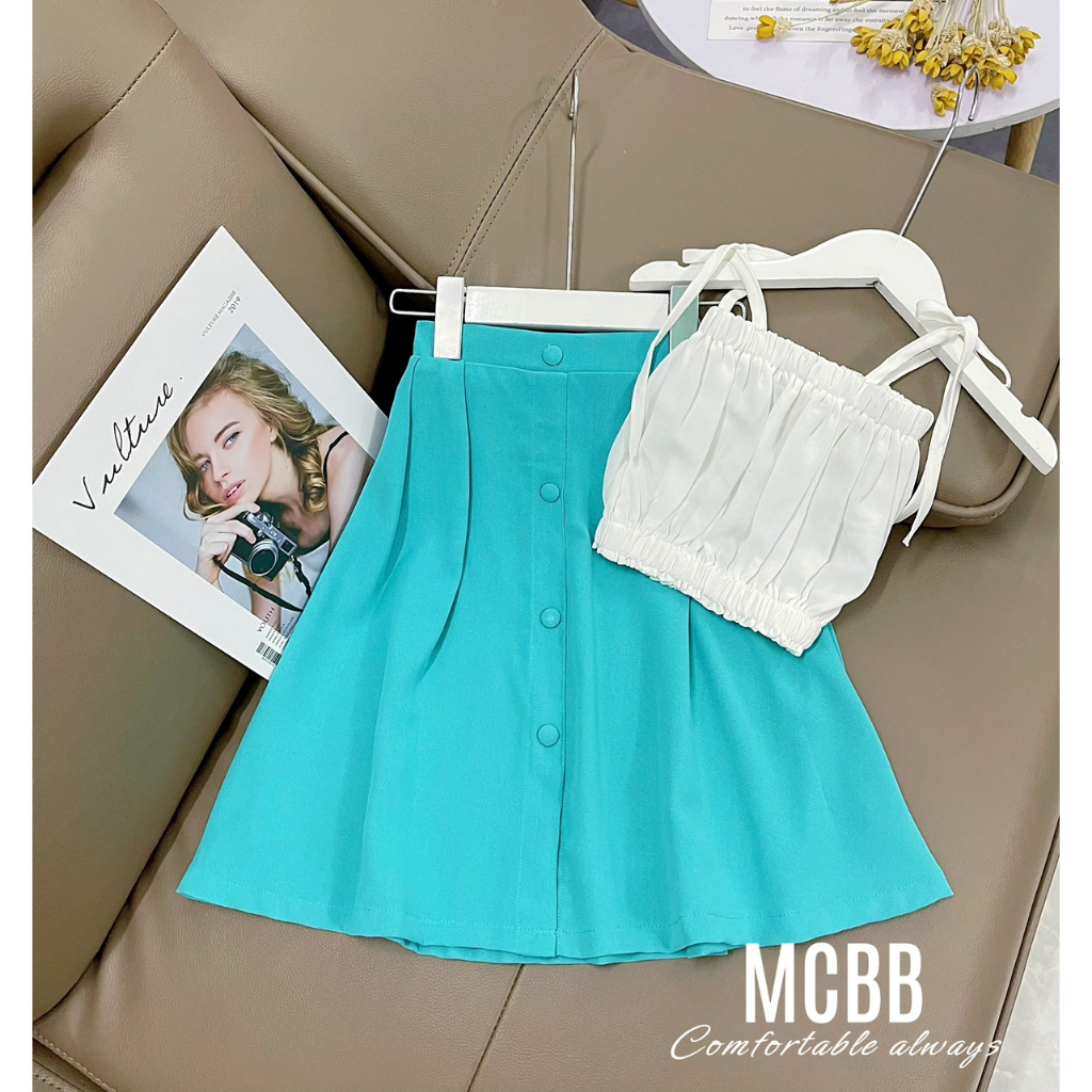 Mcbb 23-47 kg set áo croptop chân váy dài midi áo 2 dây bé gái váy cho bé gái đầm trẻ em bộ đồ bé gái đi biển mùa hè nữ