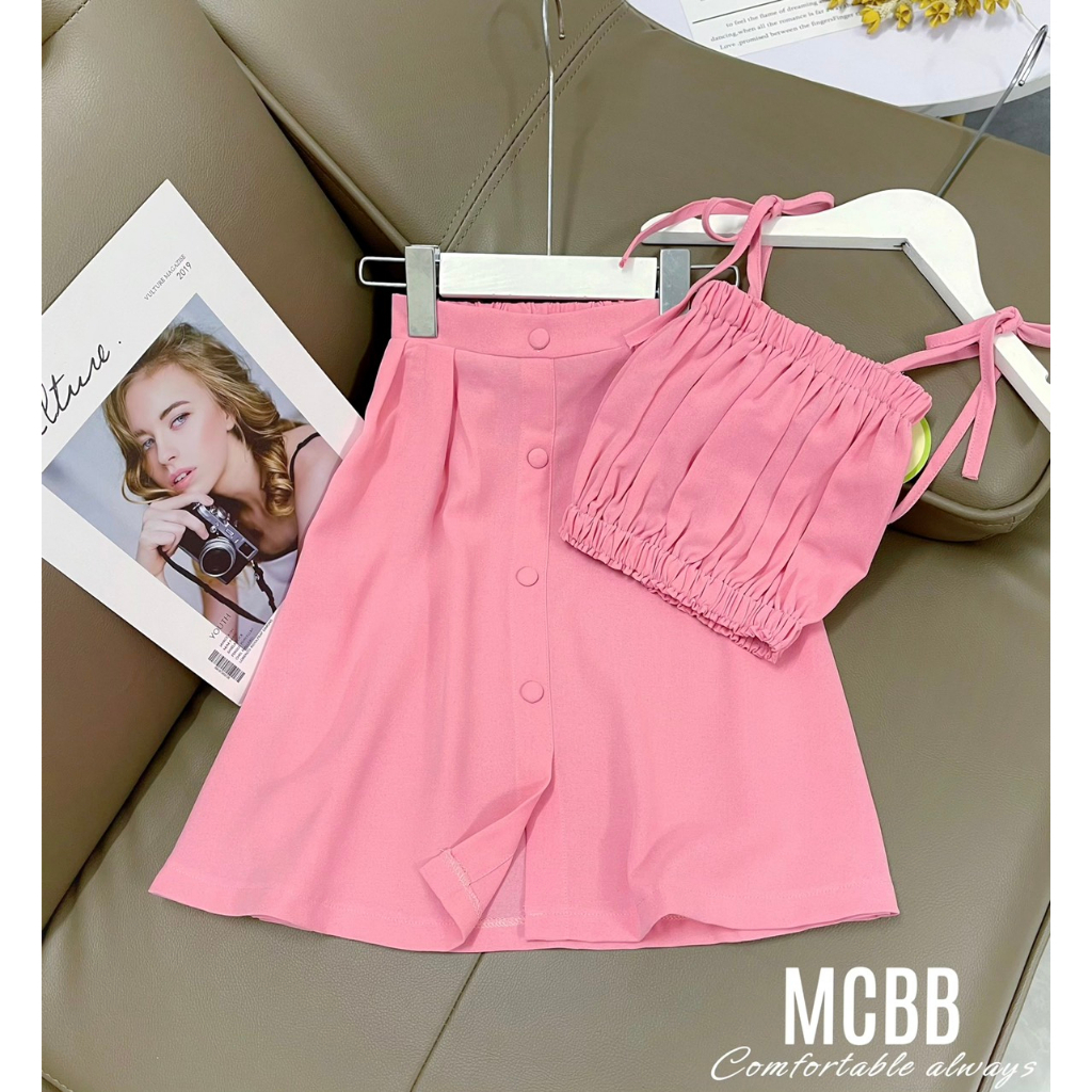 Mcbb 23-47 kg set áo croptop chân váy dài midi áo 2 dây bé gái váy cho bé gái đầm trẻ em bộ đồ bé gái đi biển mùa hè nữ