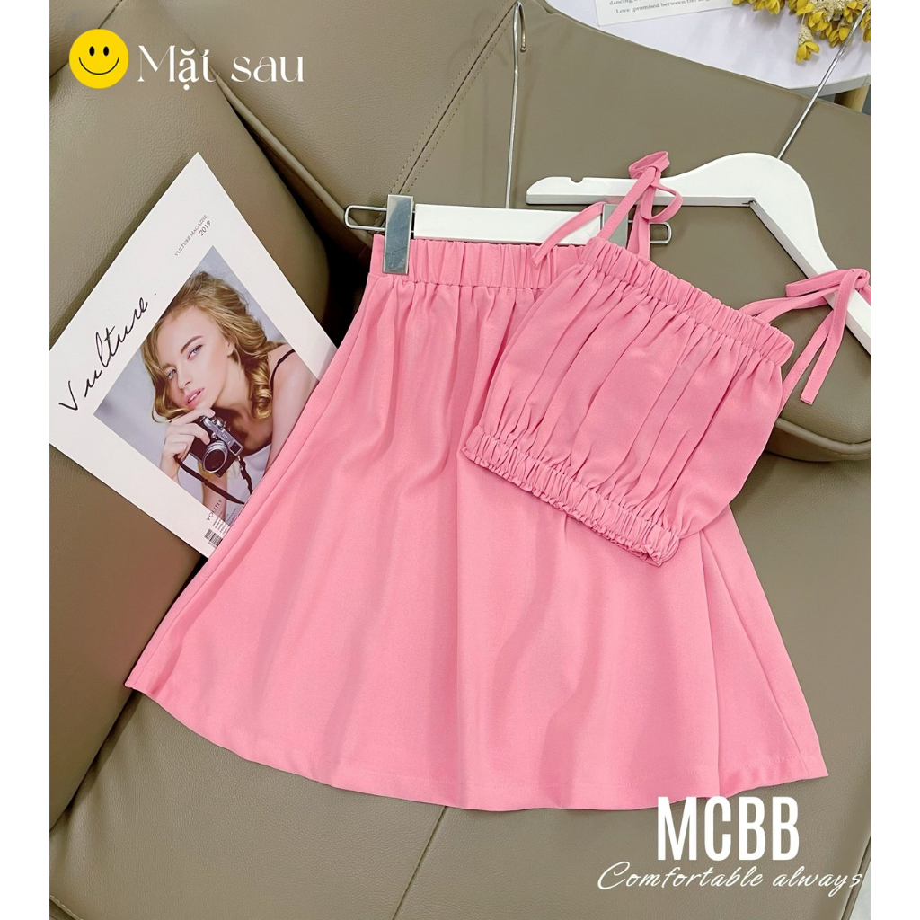 Mcbb 23-47 kg set áo croptop chân váy dài midi áo 2 dây bé gái váy cho bé gái đầm trẻ em bộ đồ bé gái đi biển mùa hè nữ