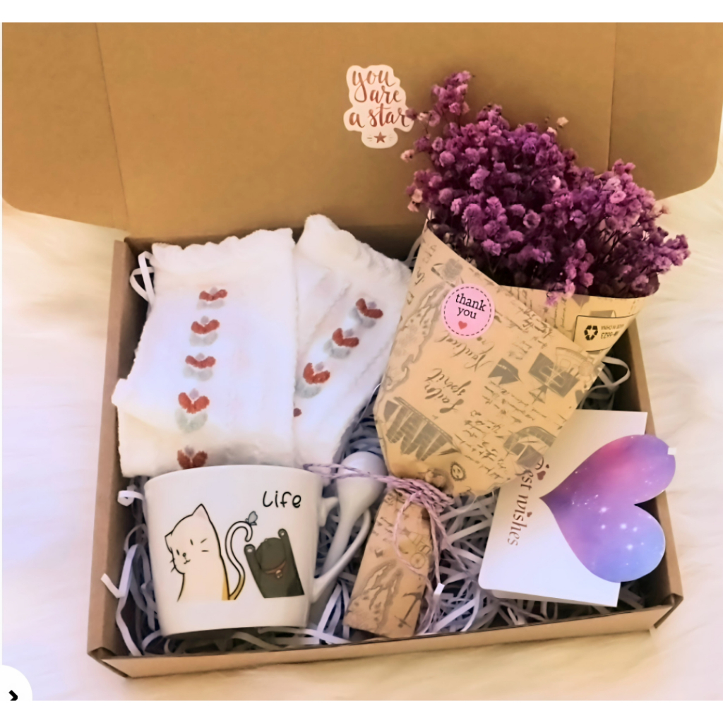 Set quà tặng Gift Box với bình giữ nhiệt, ly thủy tinh và sáp thơm handmade cho bạn gái, bạn bè và người thân