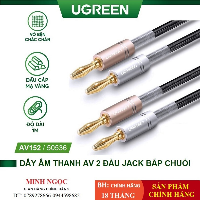Dây Audio AV 2 đầu Jack Bắp Chuối Ugreen 50536 AV152 dây bện Nylon cao cấp dài 1m - Sản phẩm chính hãng bh 18 tháng