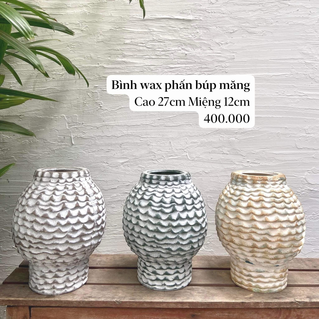 Bình hoa gốm rustic dáng bầu họa tiết ren Tròn Tròn Saigon
