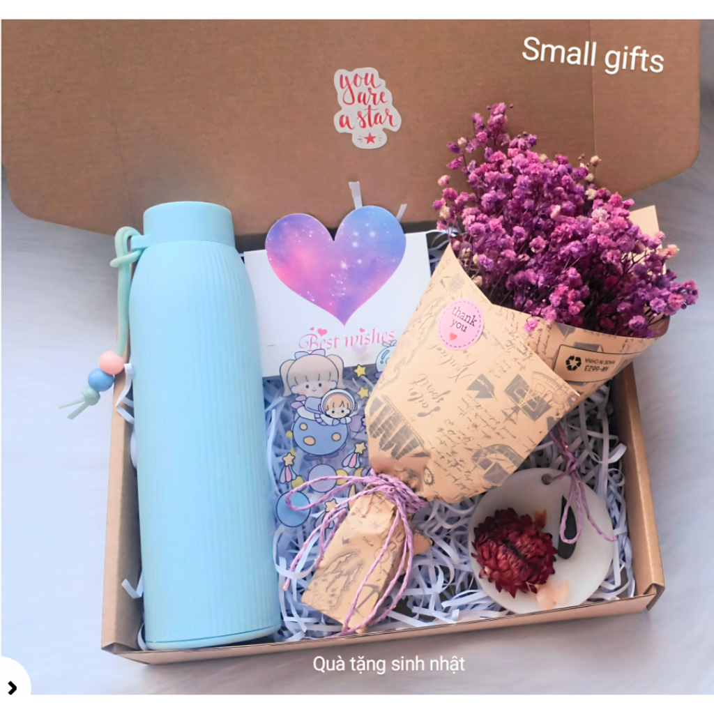 Set quà tặng Gift Box với bình giữ nhiệt, ly thủy tinh và sáp thơm handmade cho bạn gái, bạn bè và người thân