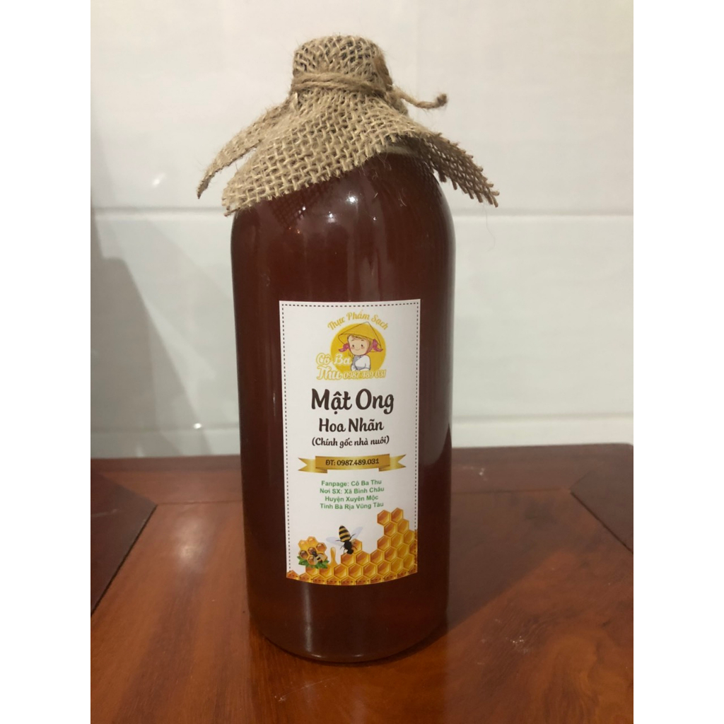 Mật ong Hoa Nhãn Bà Rịa, 100% nguyên chất chai 1 lít.