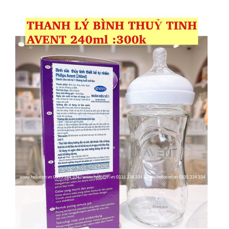 Thanh lý Bình sữa thuỷ tinh Avent 240ml