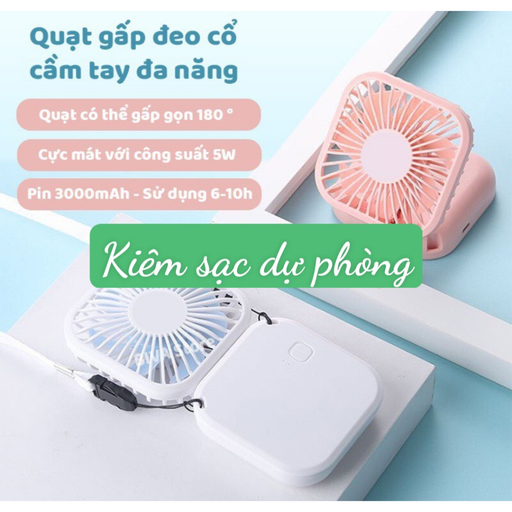Quạt tích điện mini đeo cổ Hàn Quốc kiêm pin sạc dự phòng mới nhất 2020