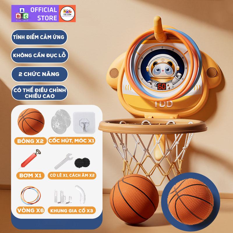 Bóng Rổ Treo Tường Basket Ball Broad Cho Bé Hình Phi Hành Gia Dễ Thương Tặng Kèm Bóng ,Vòng, Bảng Đếm Cảm Ứng
