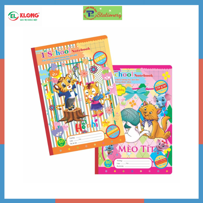 Vở 80 trang 4 ô ly School KLONG B5 định lượng 120/76 bìa hình ngẫu nhiên MS: 040