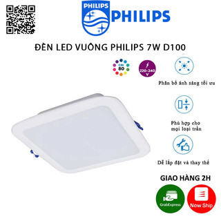 Đèn Âm Trần Vuông PHILIPS DN027B 7W - D100 - Ánh Sáng Trắng/Vàng/Trung Tính - Bảo Hành 2 Năm (1 Đổi 1)