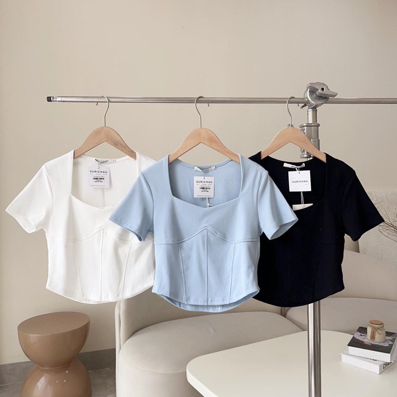 Áo thun croptop cổ U mùa hè siêu xinh - Surichau Clothing
