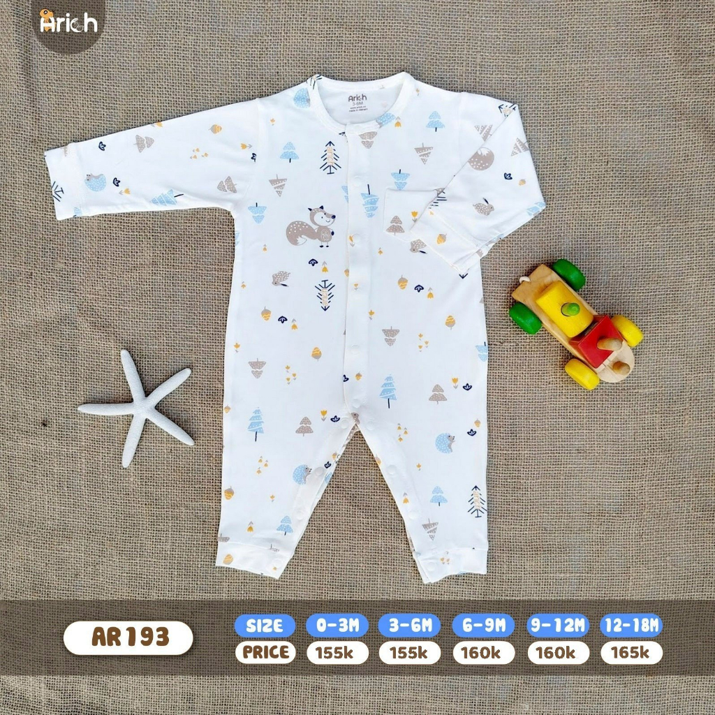 Newborn -18 tháng ,Bộ Body dài tay họa tiết Arich petit vải sợi tre cao cấp