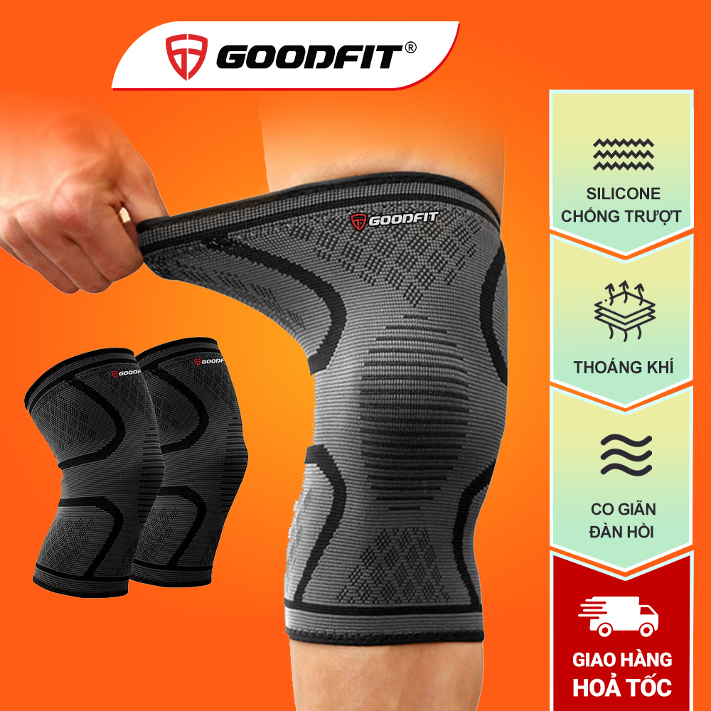 Bó gối thể thao, bảo vệ đầu gối tập gym GoodFit co giãn 4 chiều, dệt 3D dày dặn GF518K