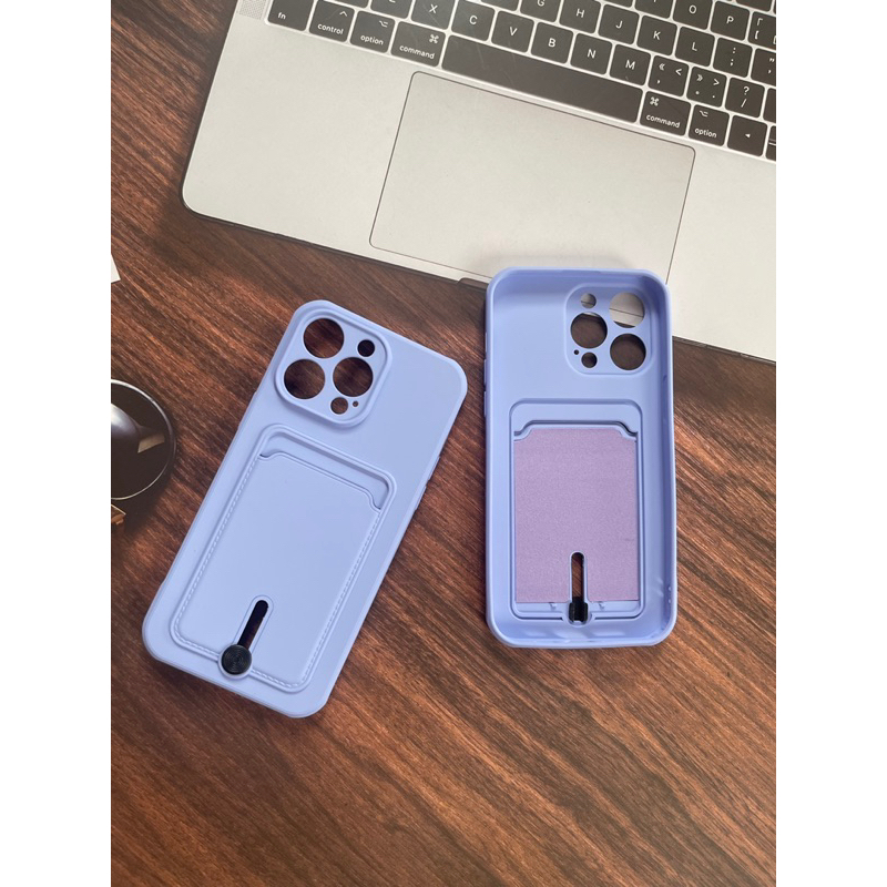 Ốp iphone tím ngăn đựng thẻ. Bảo vệ camera