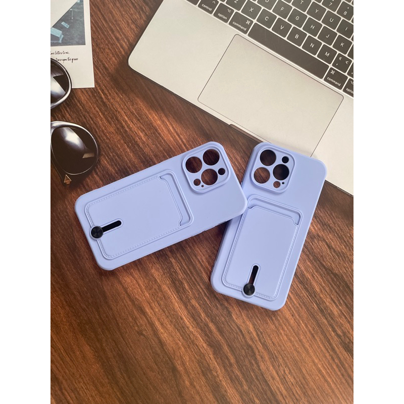 Ốp iphone tím ngăn đựng thẻ. Bảo vệ camera