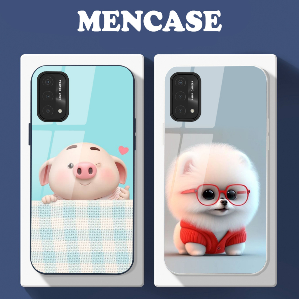 Ốp Lưng OPPO A74, A74 5G, A95 mặt kính in hình gấu dễ thương