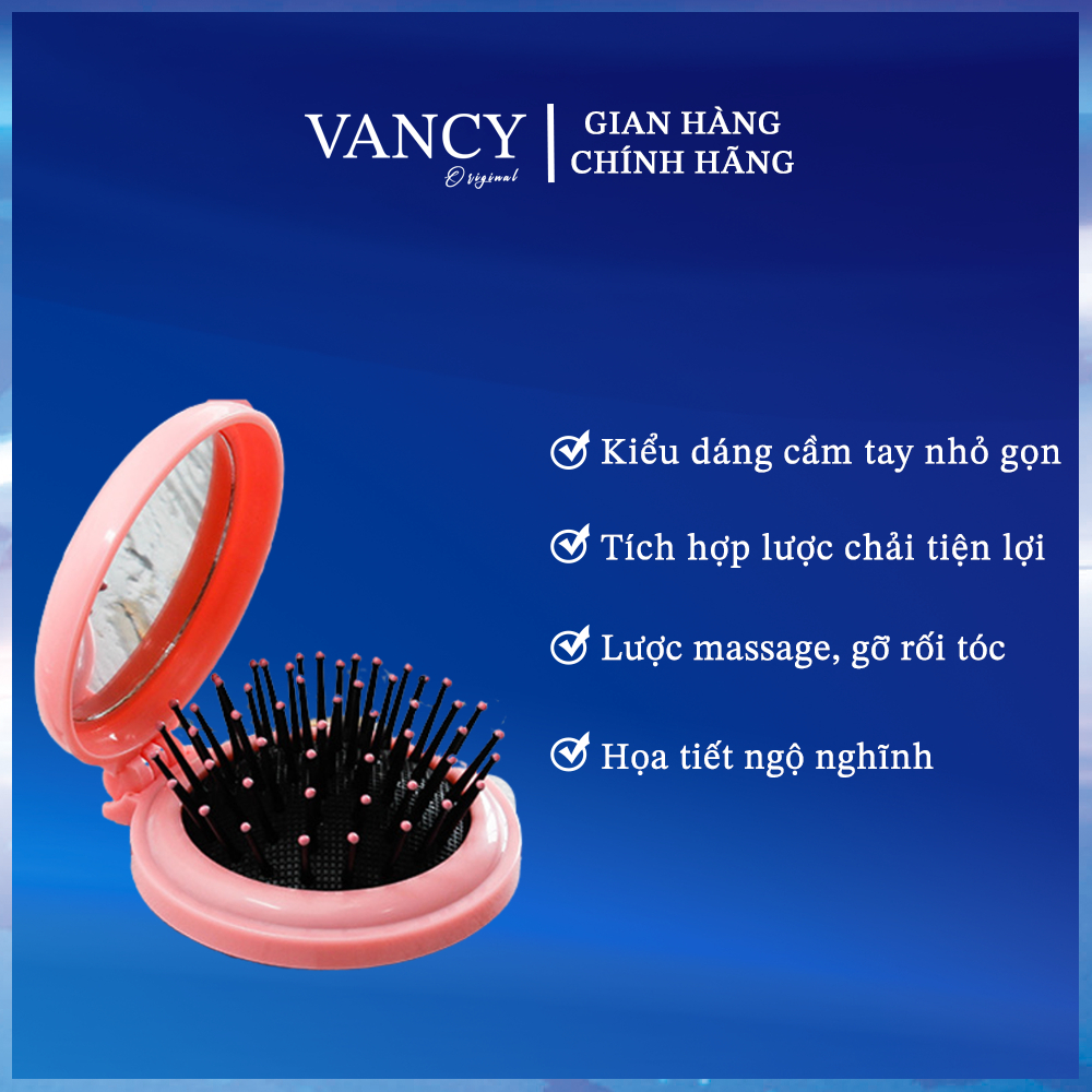 Gương Mini Kèm Lược Gấp Massage Bỏ Túi, Vancy