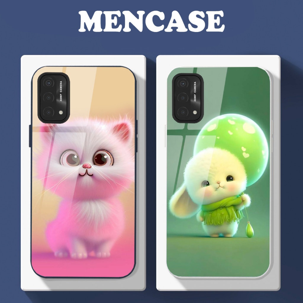 Ốp Lưng OPPO A74, A74 5G, A95 mặt kính in hình gấu dễ thương