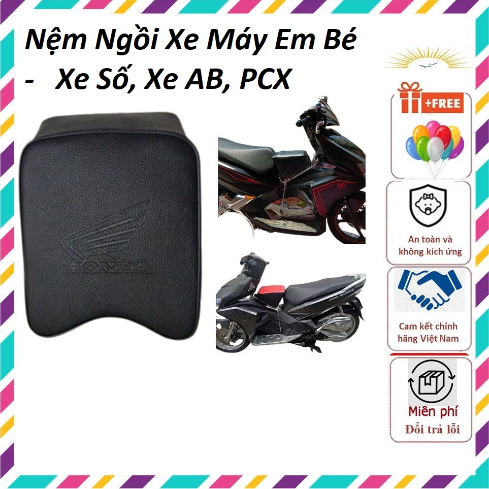Nệm Ngồi Xe Máy Em Bé - Xe Số, Xe AB, PCX , Yên Nệm, Không Tựa,Có Gác Chân,An Toàn Cho Bé - gối xe máy